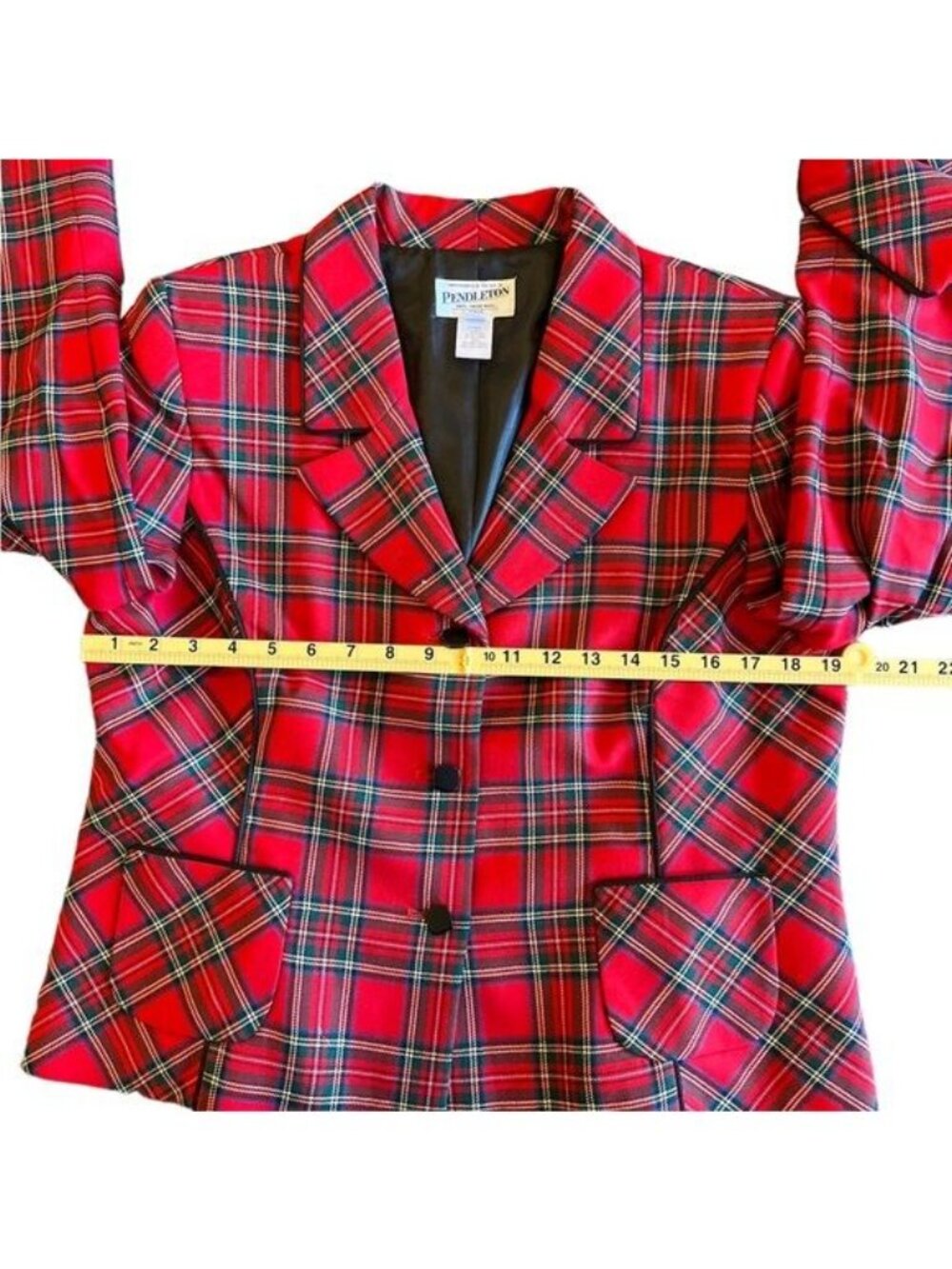 Pendleton Royal Stewart Plaid Tartan Red Blazer Size 16 Petite Wool Vintage - Picture 10 of 12
